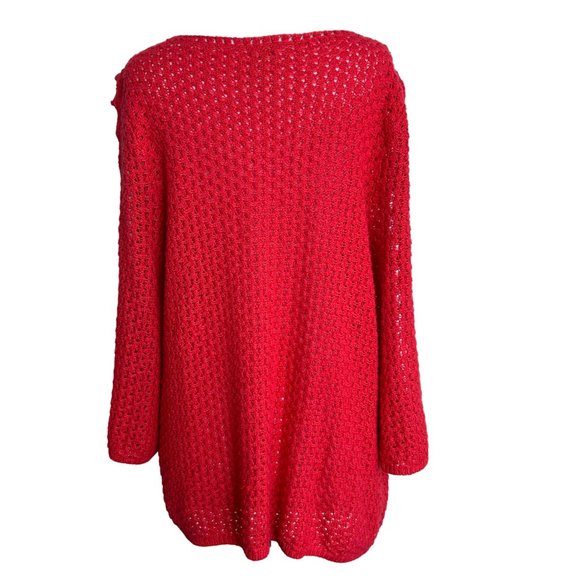 Chicos Womens Size 2 Large Open Knit Sweater Peek Through Sleeves Pink Pullover - Picture 2 of 9